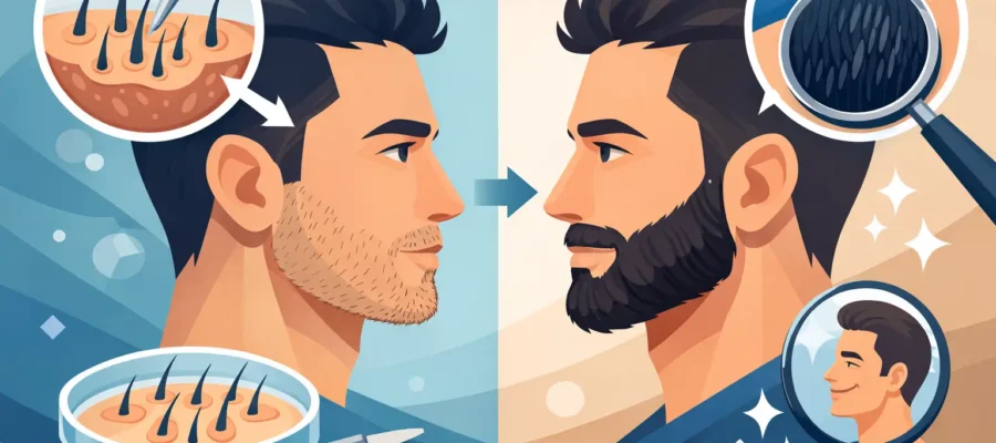 Exemple de greffe barbe avant après, résultats
